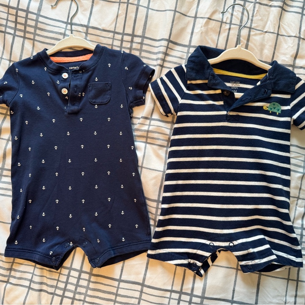 Navy Baby Rompers Set